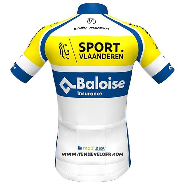 2020 Maillot Ciclismo Sport Vlaanderen-baloise Blanc Jaune Bleu Manches Courtes et Cuissard